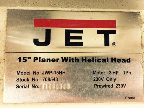 Jet 15&#034; Planer JWP-15hh Helical Head