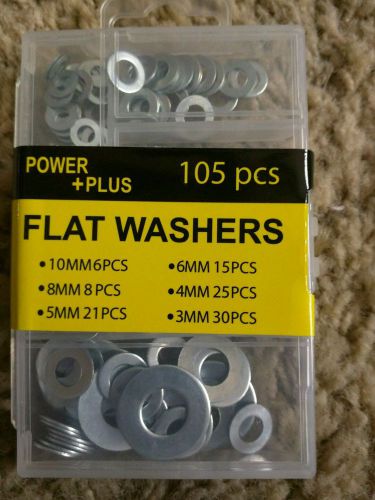 105 Pcs Zinc Plated Steel Flat Washers Set Assortment Kit Case assorted