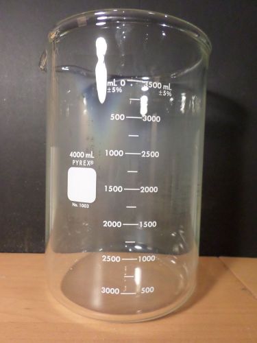 NEW Corning PYREX Glass 4000mL Heavy Duty Wall Low Form Griffin Beaker 1003-4L