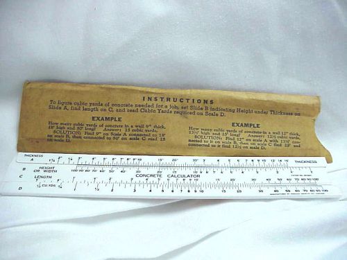 CONCRETE CALCULATOR 100YDS. VOLUME SLIDE RULE MADE IN U.S.A.