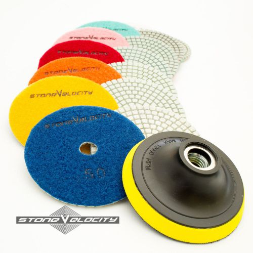 Diamond Polishing Pads 4 inch Wet/Dry Set &amp; Backer Granite Stone Concrete Marble