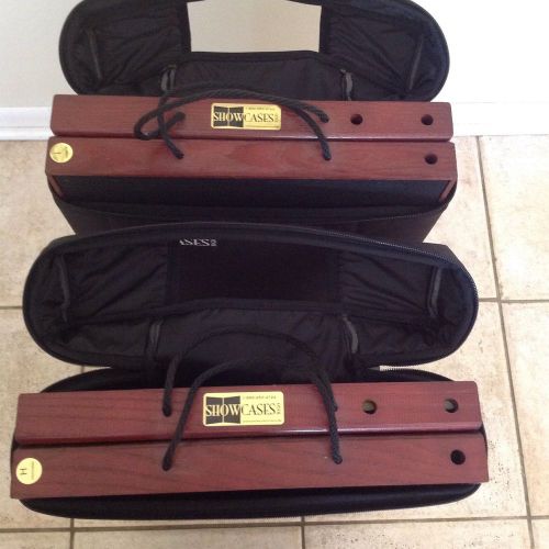 SHOWCASE TO GO Travel JEWELRY DISPLAY CHERRY WOOD CASES &amp; TRAVEL STORAGE BAGS x2