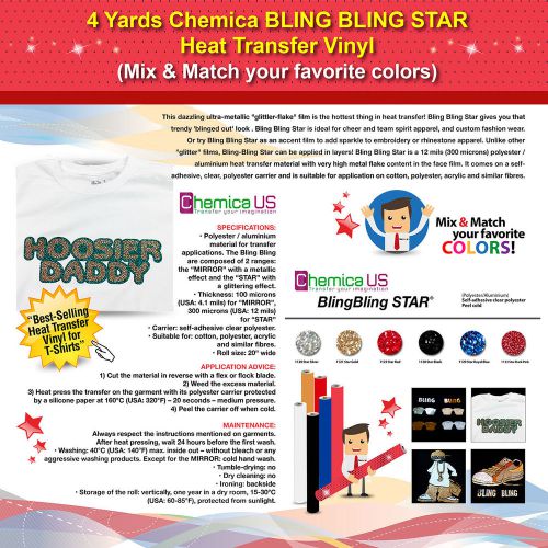 4 YARDS CHEMICA BLING BLING STAR HEAT TRANSFER VINYL-MIX &amp; MATCH FAVORITE COLORS