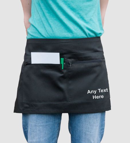 NEW Custom Printed Half Size ZIPPED POCKET WAIST APRON Bar Cafe Waiter Waitress