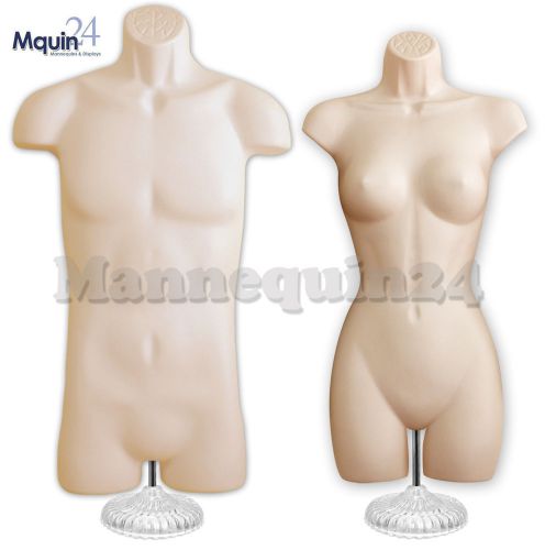 Male &amp; Female MANNEQUIN BODY FORMS Hard  Plastic -2 pcs FLESH  BASES + HOOKS