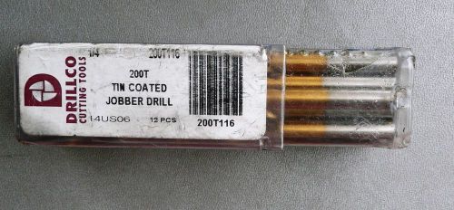 Box of twelve (12) Drillco 200T116 Tin Coated Jobber Drill 1/4&#034;