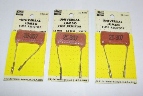 (3) Vintage NOS Universal Jumbo Fuse Resistor 3.5 amps, 7.5 OHMS, 5 Watt LOT NEW