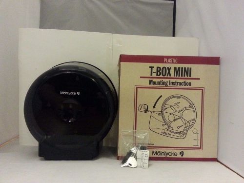 Molnlycke T-Box Mini Toilet Paper Roll Dispenser (White - Black Shown) NIB