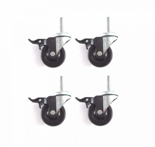 Set of 4 Swivel Brake Casters with 3-1/2&#034; x 1-1/4&#034; Black Hard Rubber Wheel 1/2&#034;-