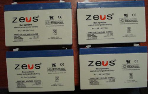 ZEUS SEALED LEAD ACID BATTERY, Rechargeable, 6V 7Ah,  QTY 4 /GC3/RL