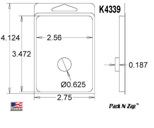 K4339: 975 - 4&#034;H x 3&#034;W x 0.187&#034;D Clamshell Packaging Clear Plastic Blister Pack