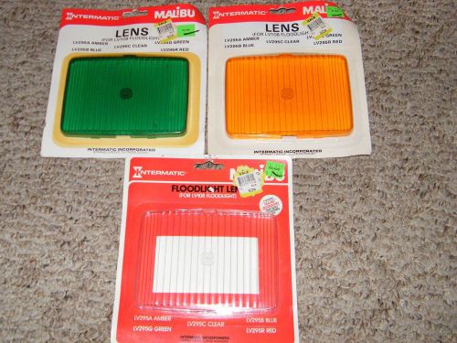 3 Rare Vintage MOC Sealed Malibu Intermatic Floodlight Lens Amber Green Clear