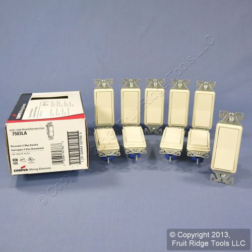 10 New Cooper Light Almond Decorator Rocker Wall Light Switches 3-Way 15A 7503LA