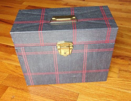 VTG Ballonoff Blue Denim-look Red Plaid Metal Portafile File Tin Box Porta File