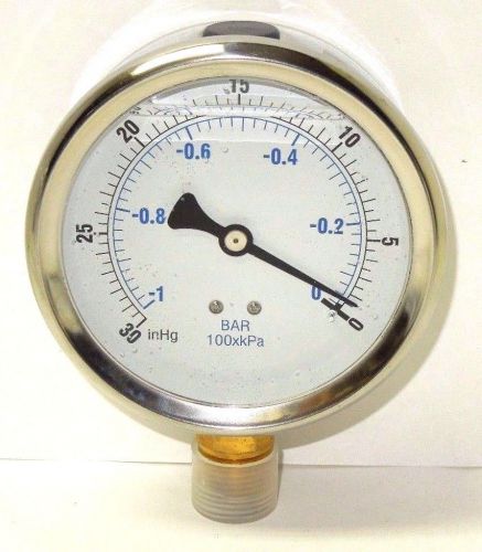 Gauge 4&#034; face s/s case 30 inhg vac 1/2&#034; npt conn bronze lower filled nib 176er91 for sale