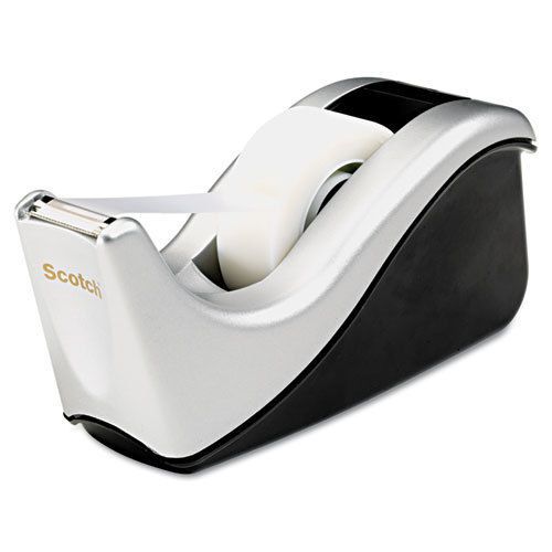 Value Desktop Tape Dispenser, Attached 1&#034; Core, Black/Silver