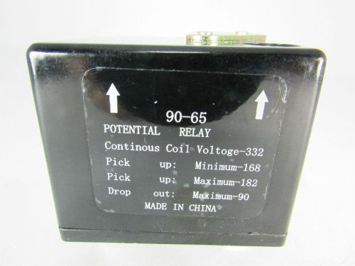 Potential relay 90-65 continuous coil volt=332, pick up min=168 max=182 for sale
