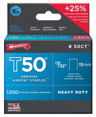 Arrow 1250pk T50 17/32&#034; Heavy Duty Staple 50CT