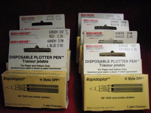 (8) Koh-I-Noor 64NDH Plotter Pens H Style  Black Green Brown Violet Orange Lot N