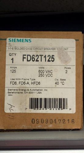 SIEMENS FD62T125 125 AMP TRIP UNIT 2 POLE CIRCUIT BREAKER    B20