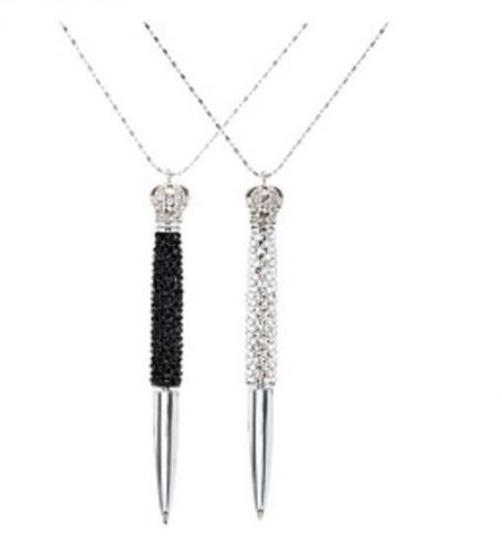NEW Set of 2 Shimmering Pens with Chains &amp; Pouches by Lori Greiner Black/White