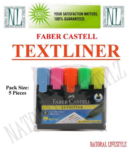 3 x faber castell textliner pack of 5 colors (yellow,pink,orange,green, blue) for sale