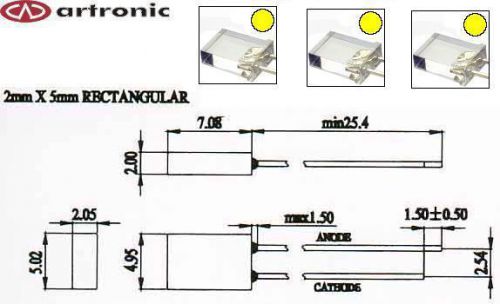 ART-US LED RECTANGLE 2x5mm YELLOW water clear [ AL-pC5x2Y-W00040-160]  Qty=40pcs