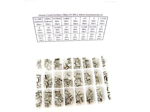 24value 240pcs Crystal Oscillator Resonators HC-49S Box Kit 32.768K - 48MHz 5