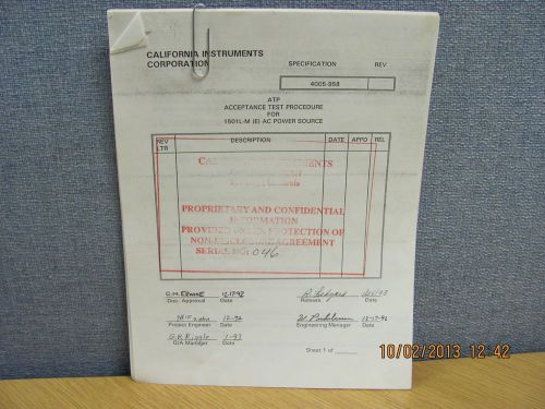 CALIFORNIA INSTRUMENTS MANUAL 1501L-M: AC Power Source - Procedure schems #18207