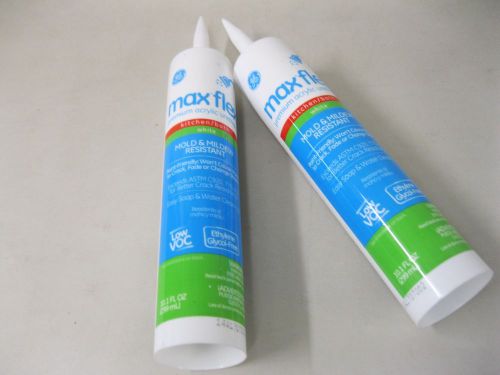 2 NEW GE MAX FLEX KITCHEN BATH CAULK~WHITE~SEALANT~ADHESIVE~SILICONE~MADE IN USA