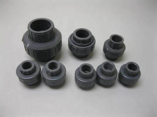 Lot (8) misc pvc socket end union nibco, spears, eslon, etc new f17 (1576) for sale