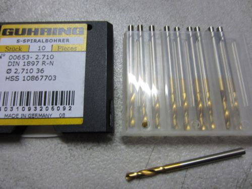 10 pcs GUHRING 00653-2.710mm #36 HSS Stub Machine Length TiN Coated Twist Drills