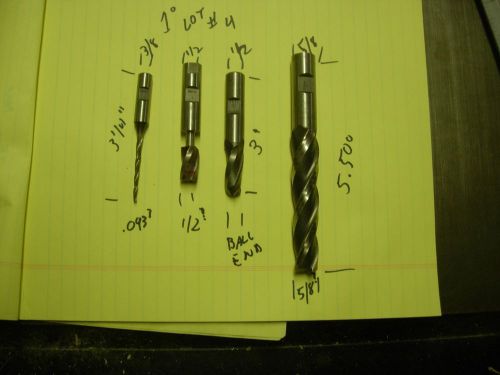 1 DEGREE END MILLS HSS, LOT OF 4     1DEG. LOT#3