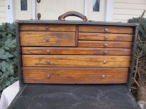 Star metal tool box with  oak  drawers machinist tool chest box