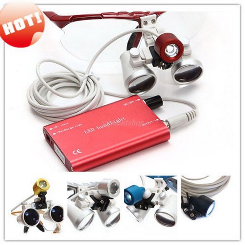 1pc 3.5X-420mm Dental Surgical Binocular Loupes LED Head Light Red