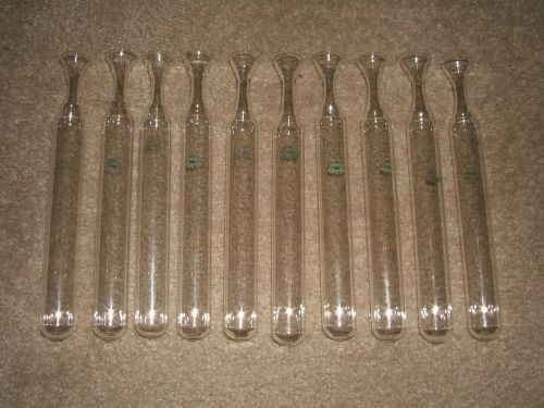 LARGE LOT 9 VINTAGE WIDE RIM PYREX TEST TUBES, LABORATORY GLASS