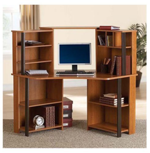 Corner Desk &amp; Hutch Office Computer Home Business Furniture Wood Laptop Student