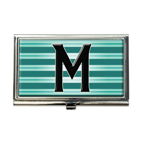 Letter M Initial Black Teal Stripes Business Credit Card Holder Case