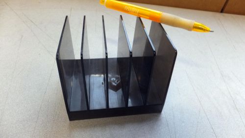 Used 5 slot desktop file organizer, Plastic Smoke, 4.5 x 3.75 x 3.5, w/warranty