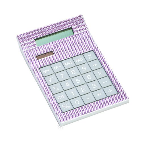 Medium Crystal Rhinestone Purple Solar Powered Calculator Desk Office Supplies