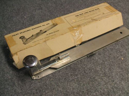 VINTAGE PILOT LONG REACH STAPLING MACHINE STAPLER 412 ACE FASTENER 12&#034; `WORKS`