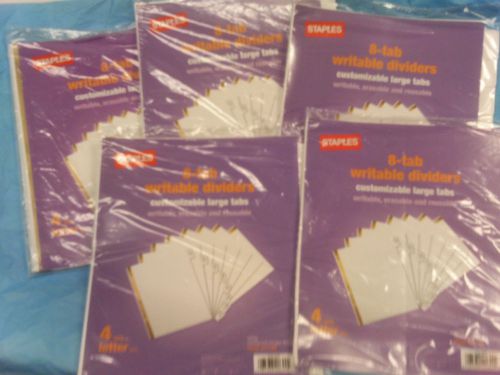 LOT STAPLES WHITE 8-TAB WRITABLE DIVIDERS W/ REINFORCED BINDER HOLES  5 PKS NEW