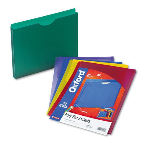 Expanding File Jackets, Letter, Poly, Blue/Green/Purple/Red/Yellow, 10/Pack