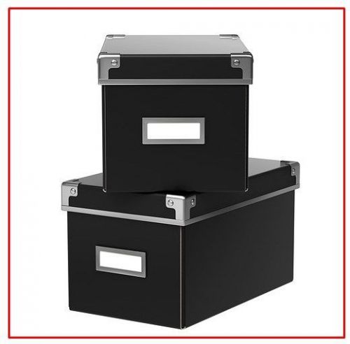 2x ikea black storage boxes kassett box with lid included label holder 16x26x15h for sale