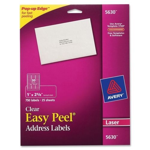 Avery Easy Peel Mailing Label -1&#034;Wx2.62&#034;L - 750/Box -Laser, Inkjet -Clear