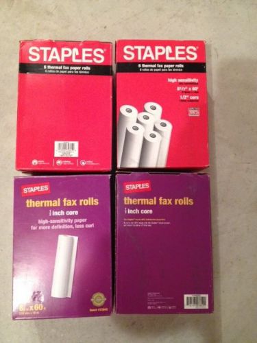 STAPLES 24 ROLLS THERMAL FAX PAPER ROLLS (8.5&#034; x 60&#039; FT) (216mm x 18m) 1/2&#034; CORE