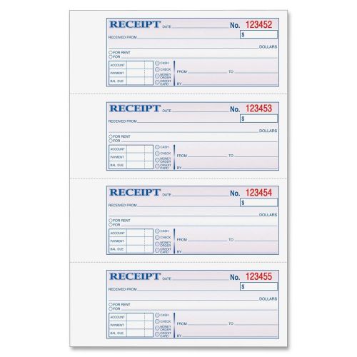 Adams TC1182 Tape Bound Money/Rent Receipt Book - 3 Part - 2.75&#034; x 7.62&#034;