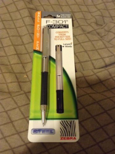 Zebra F 301 Compact Ball Point Pen Steel Fine Point Black BRAND NEW!!