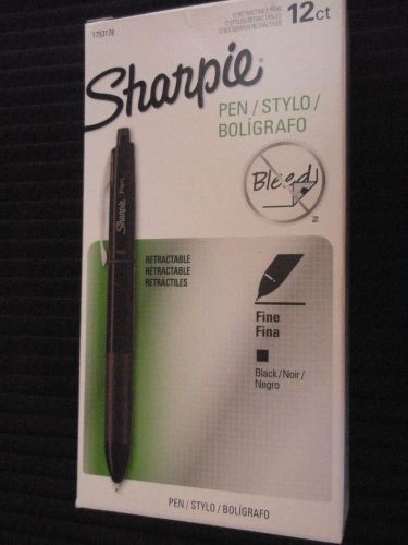 NIB Sharpie Pen Retractable Grip Fine Point Pens, 12 Black FRESH / NEW PACKAGING