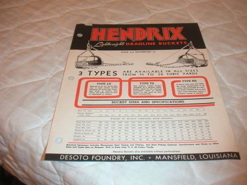 1946 HENDRIX LIGHTWEIGHT DRAGLINE BUCKETS SALES BROCHURE